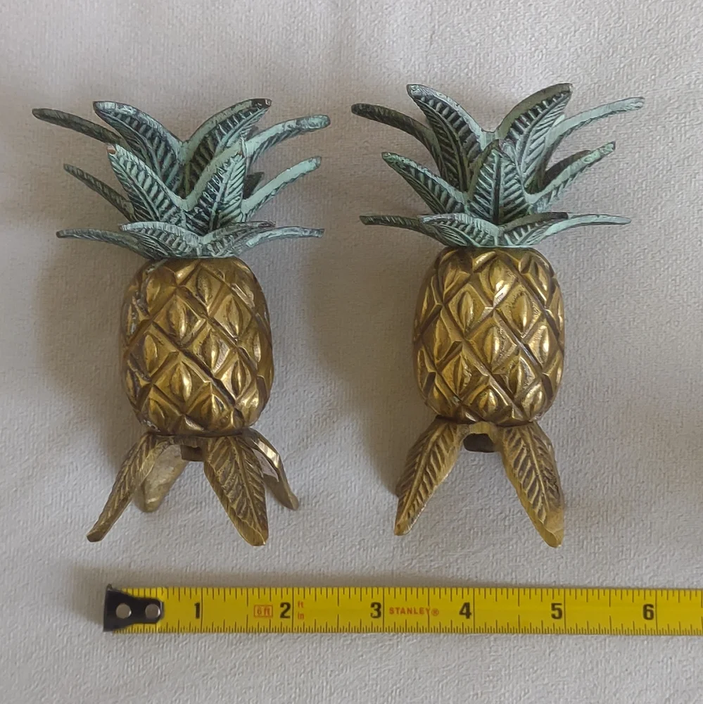 Vintage Hollywood Regency Brass Pineapple Candlestick Holders, Set of 2